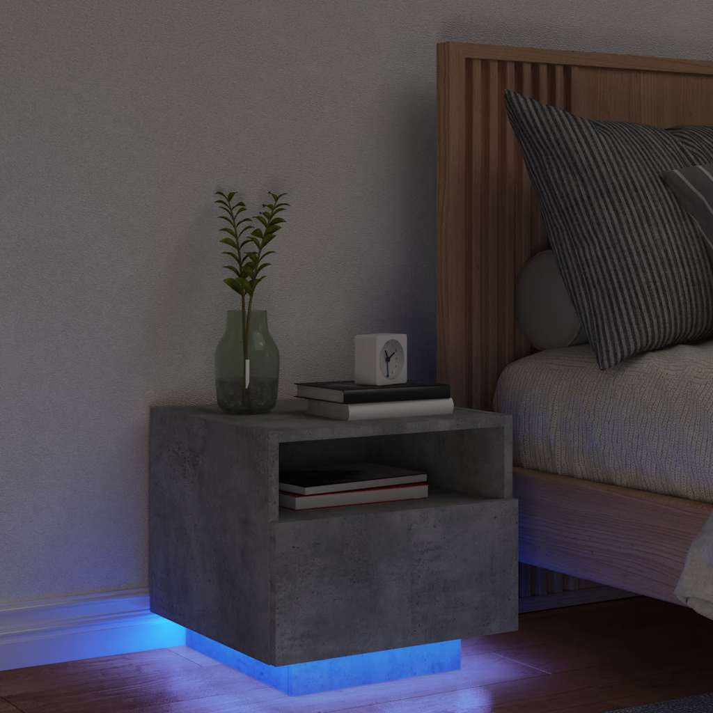 vidaXL Szafka nocna z oświetleniem LED, szarość betonu, 40x39x37 cm