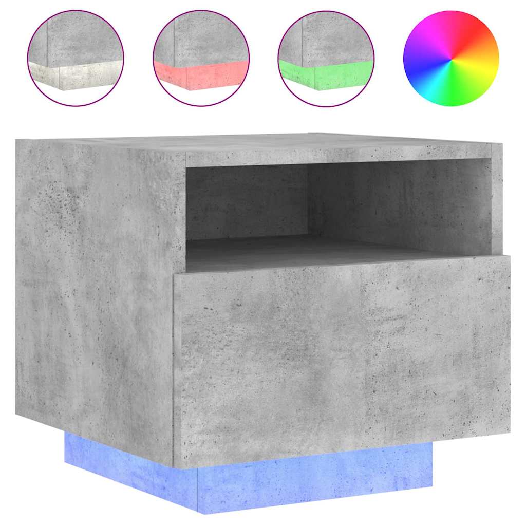vidaXL Szafki nocne z LED, 2 szt., szarość betonu, 40x39x37 cm
