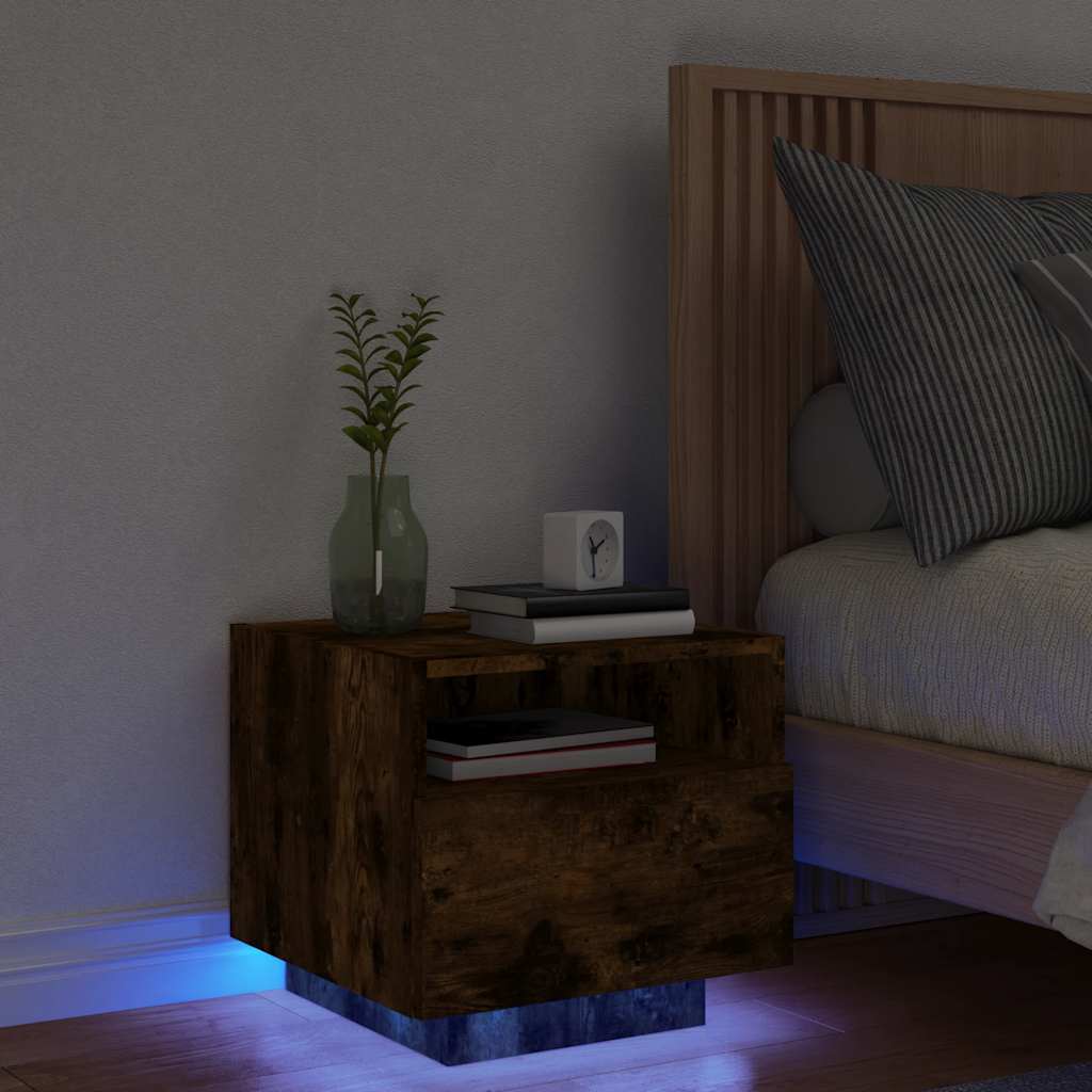 vidaXL Szafka nocna z oświetleniem LED, przydymiony dąb, 40x39x37 cm