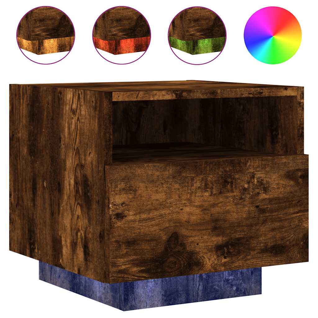vidaXL Szafki nocne z LED, 2 szt., przydymiony dąb, 40x39x37 cm