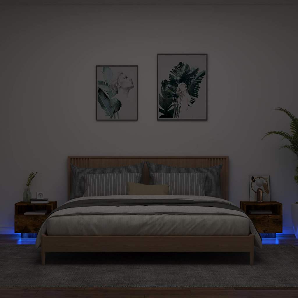 vidaXL Szafki nocne z LED, 2 szt., przydymiony dąb, 40x39x37 cm