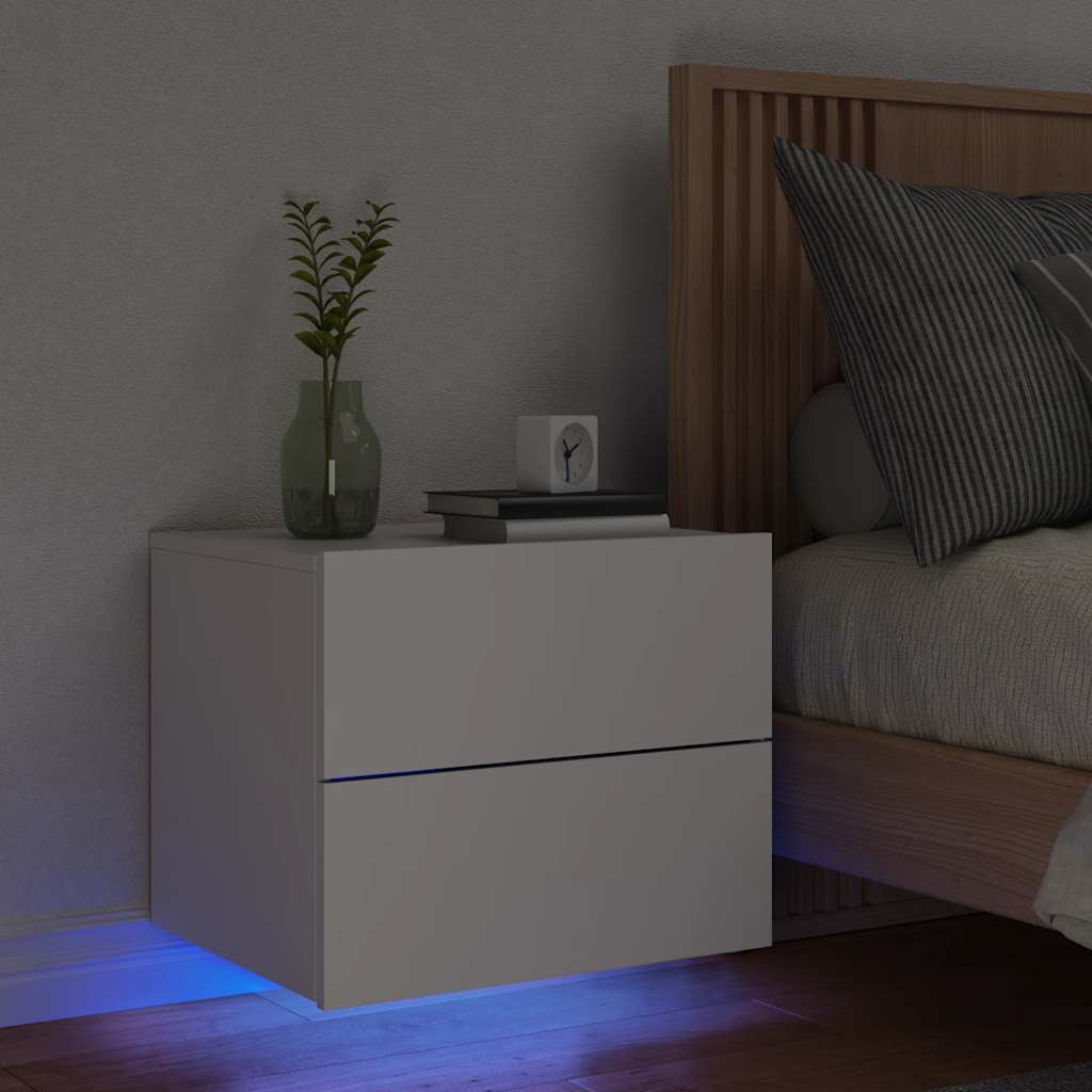 vidaXL Wisząca szafka nocna z podświetleniem LED, biała
