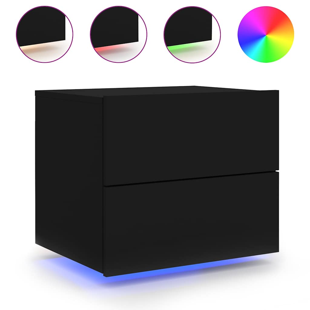vidaXL Wisząca szafka nocna z podświetleniem LED, czarna