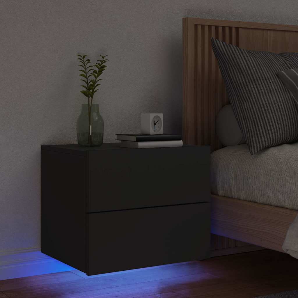vidaXL Wisząca szafka nocna z podświetleniem LED, czarna