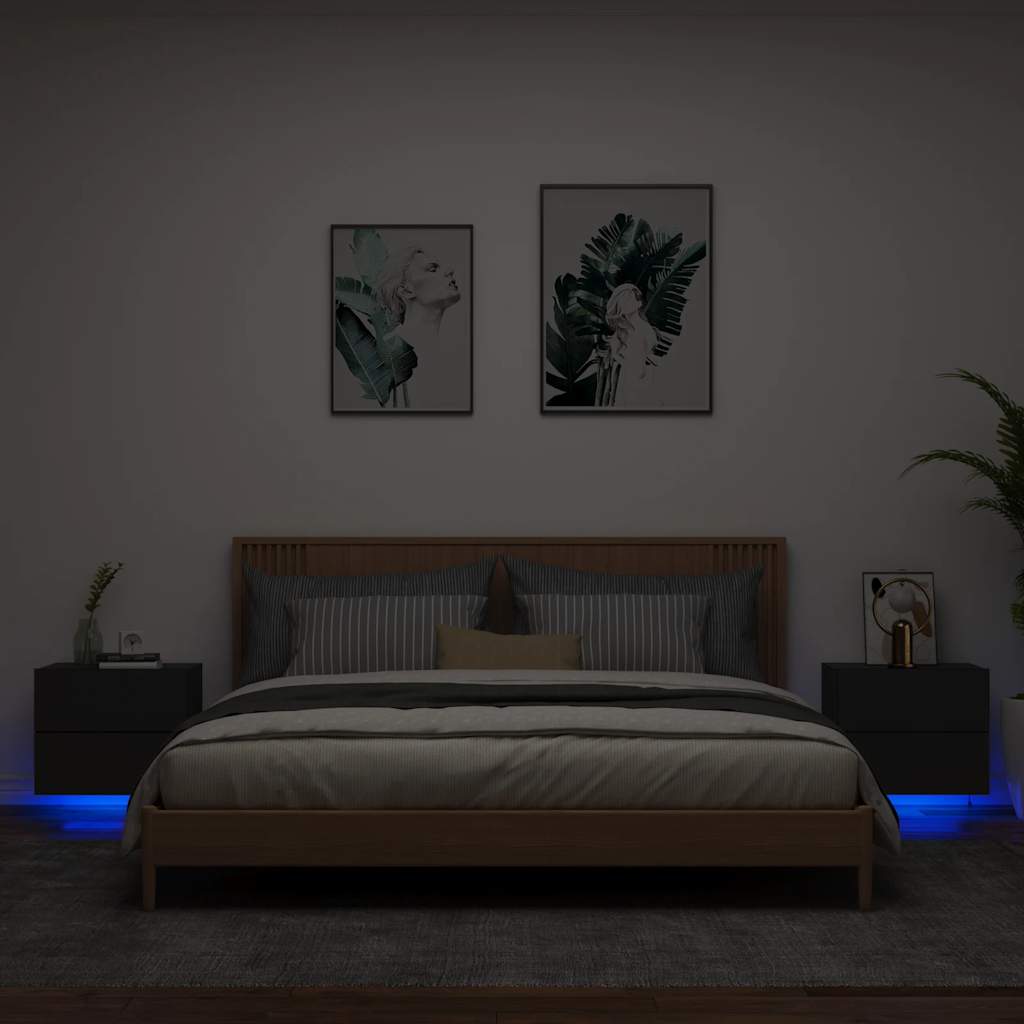 vidaXL Wiszące szafki nocne z LED, 2 szt., czarne