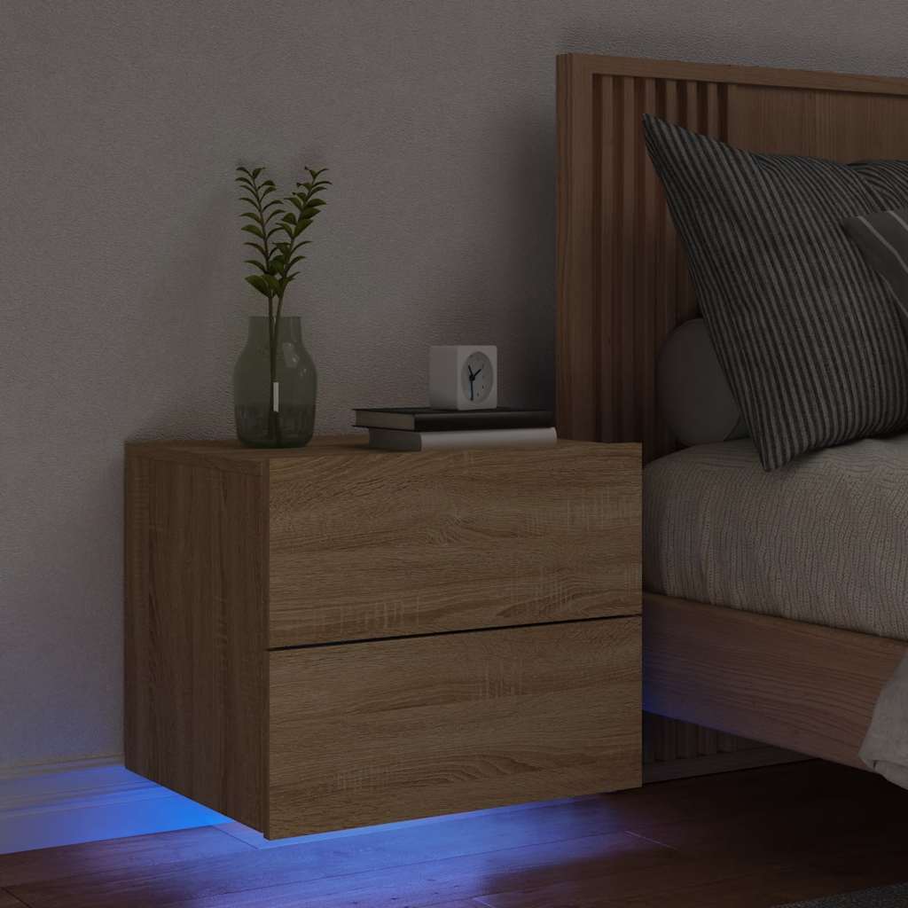 vidaXL Wisząca szafka nocna z podświetleniem LED, dąb sonoma