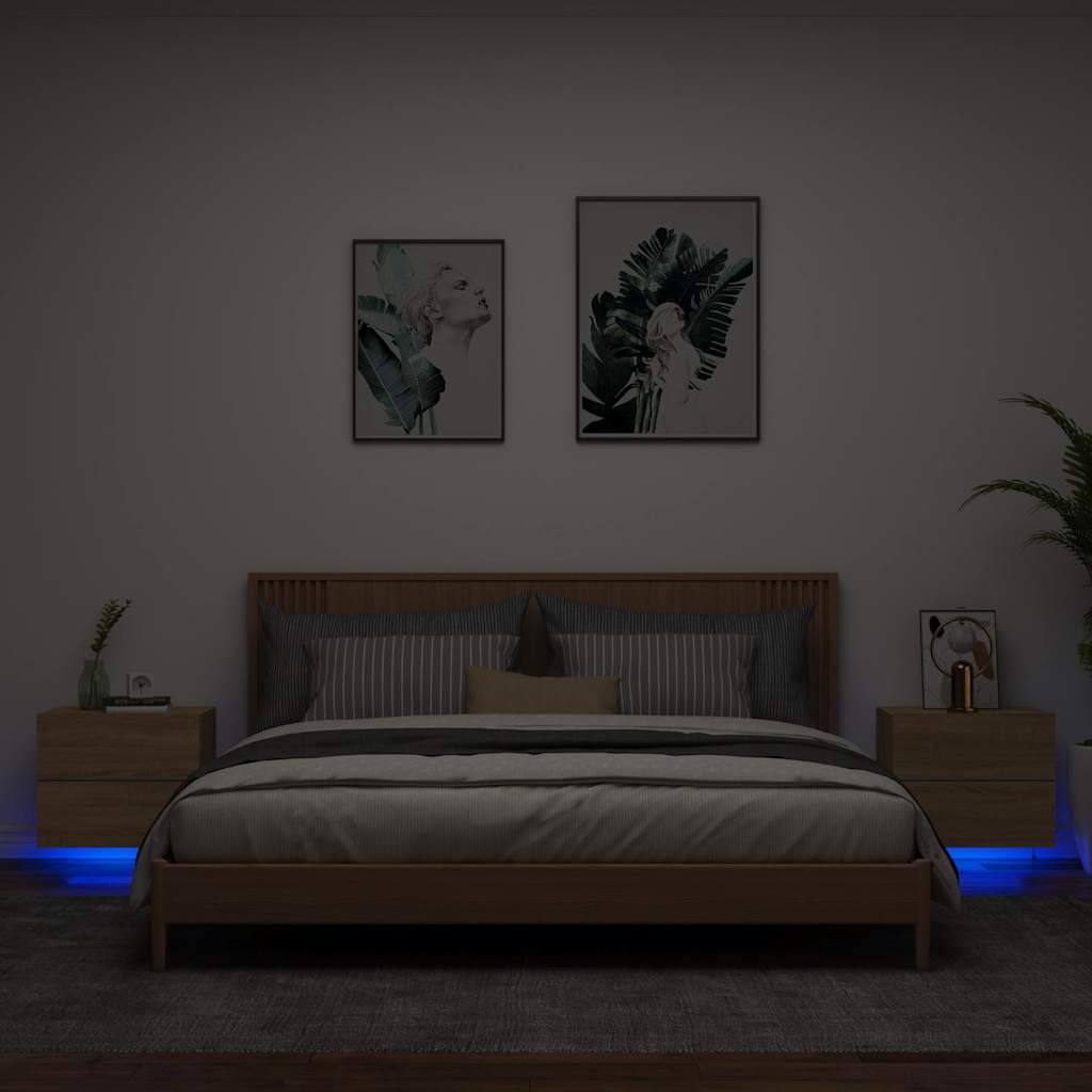 vidaXL Wiszące szafki nocne z LED, 2 szt., dąb sonoma