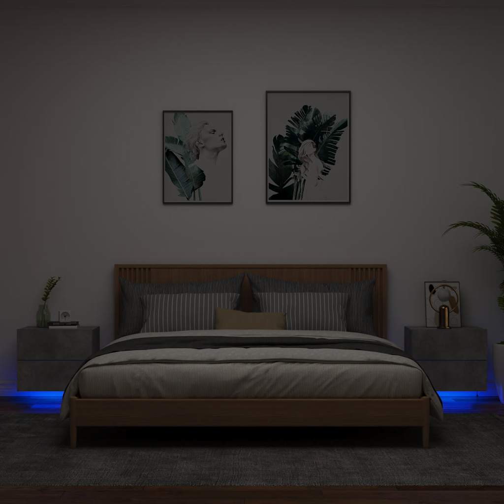 vidaXL Wiszące szafki nocne z LED, 2 szt., szarość betonu