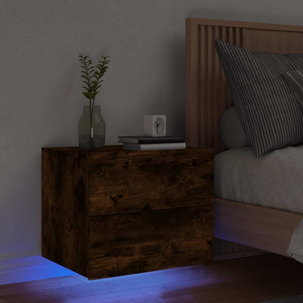 vidaXL Wisząca szafka nocna z podświetleniem LED, przydymiony dąb