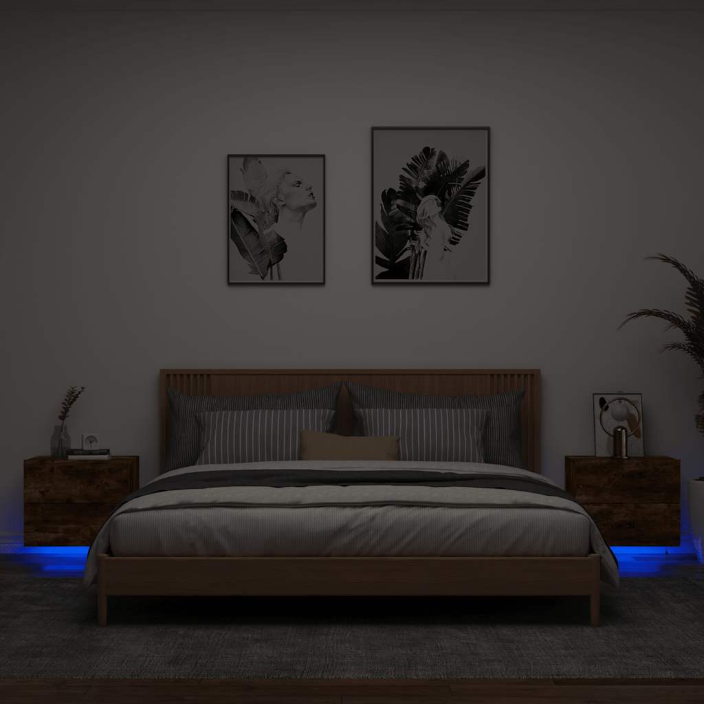 vidaXL Wiszące szafki nocne z LED, 2 szt., przydymiony dąb