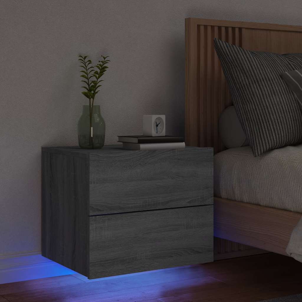 vidaXL Wisząca szafka nocna z podświetleniem LED, szary dąb sonoma