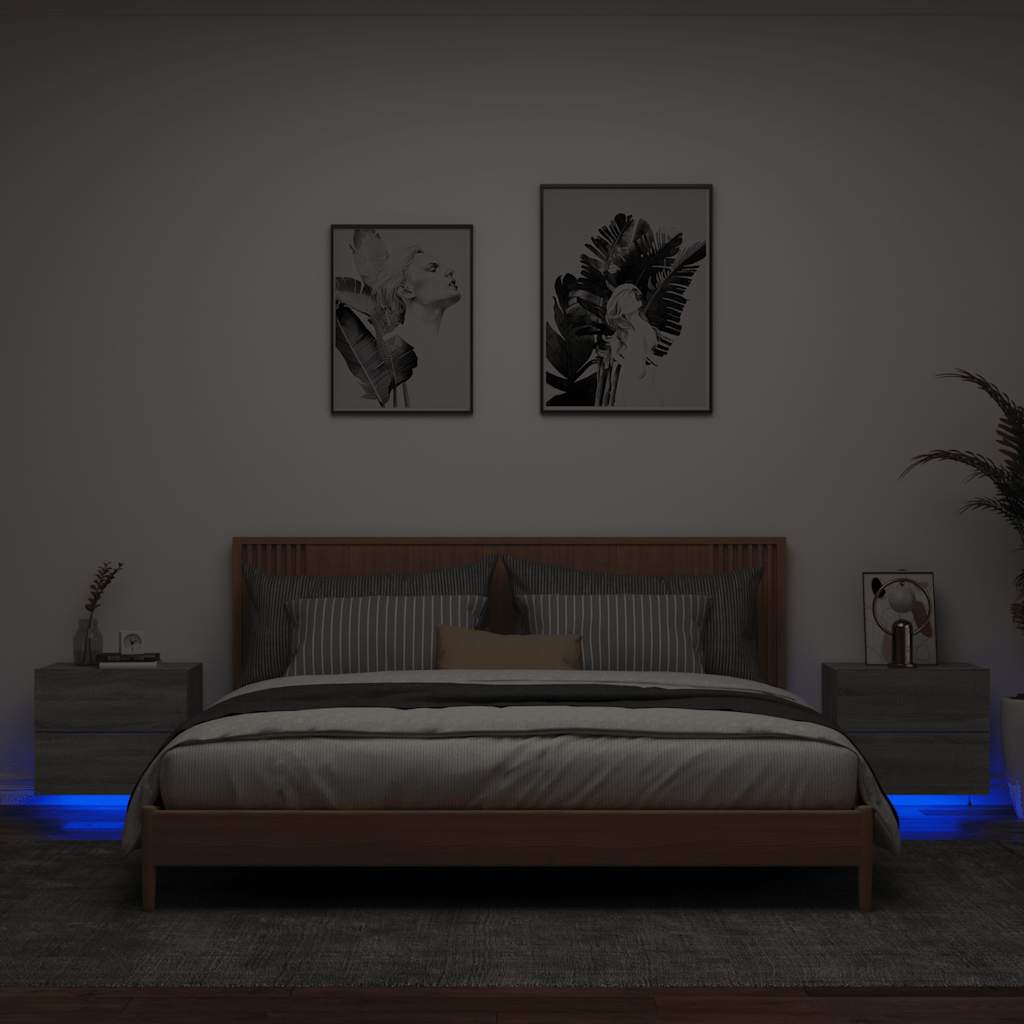 vidaXL Wiszące szafki nocne z LED, 2 szt., szary dąb sonoma