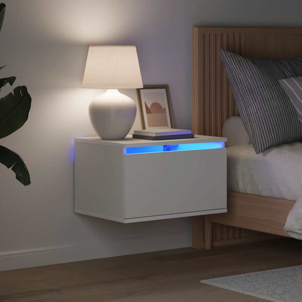 vidaXL Wisząca szafka nocna z podświetleniem LED, biała