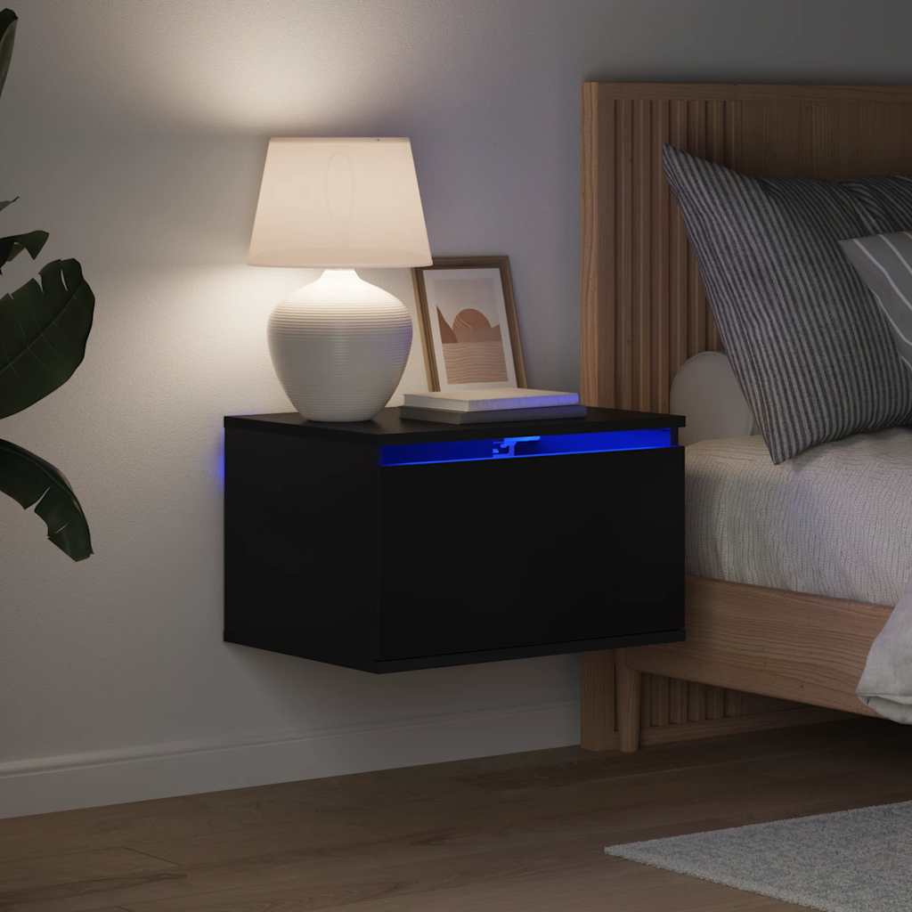 vidaXL Wisząca szafka nocna z podświetleniem LED, czarna