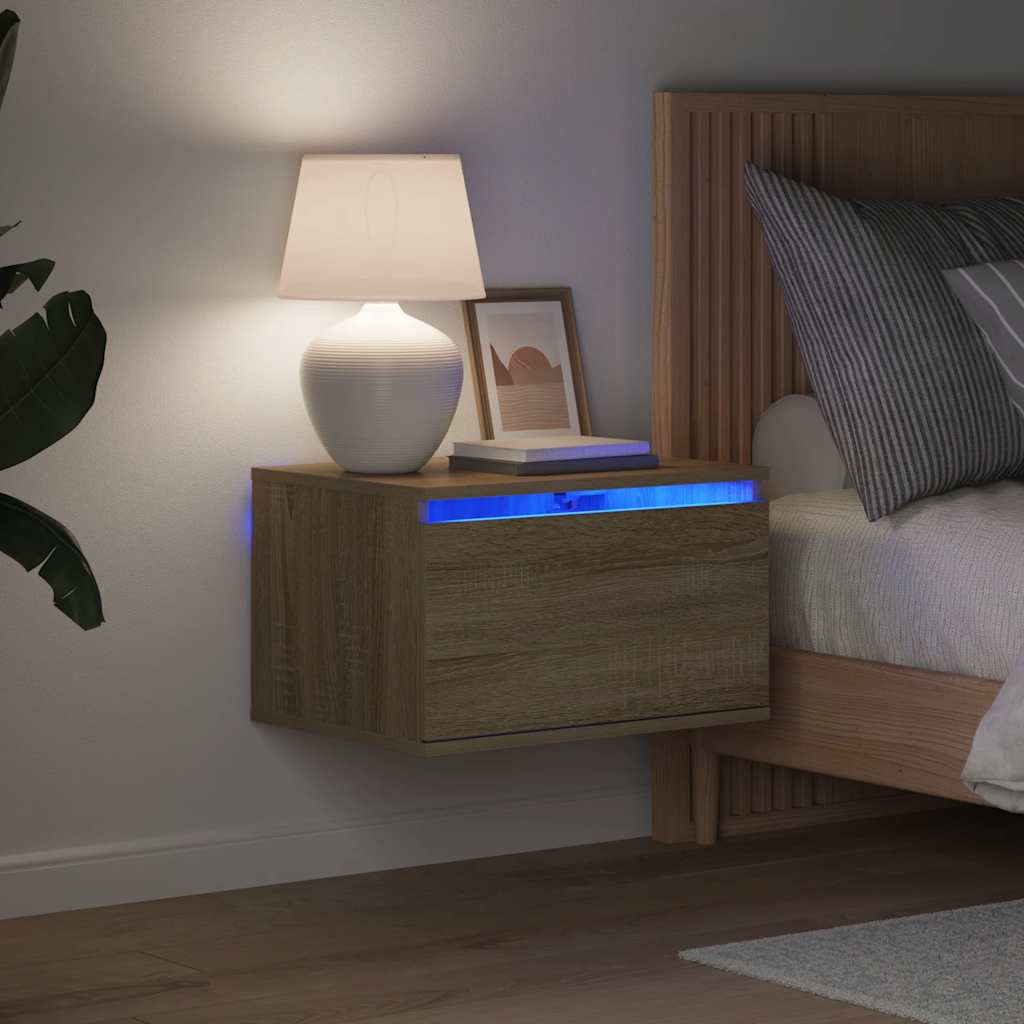 vidaXL Wisząca szafka nocna z podświetleniem LED, dąb sonoma