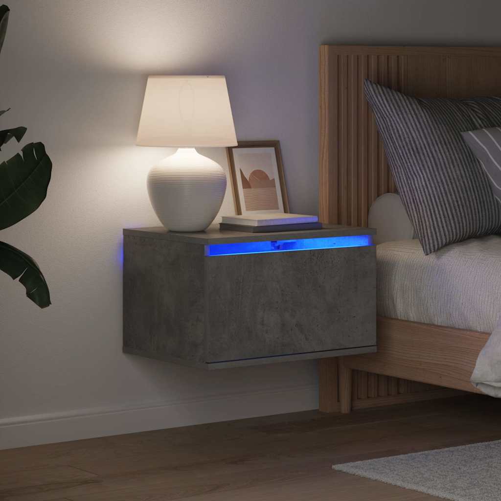 vidaXL Wisząca szafka nocna z podświetleniem LED, szarość betonu