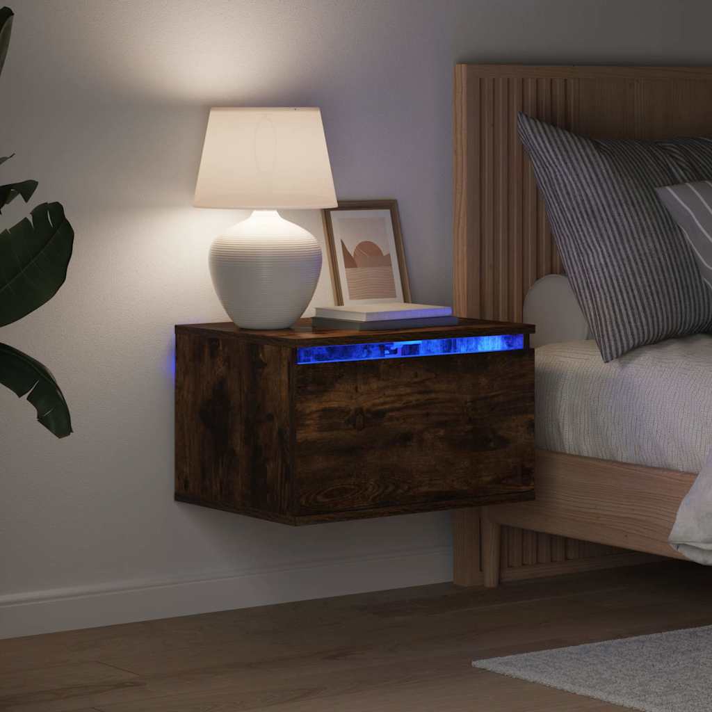 vidaXL Wiszące szafki nocne z LED, 2 szt., przydymiony dąb