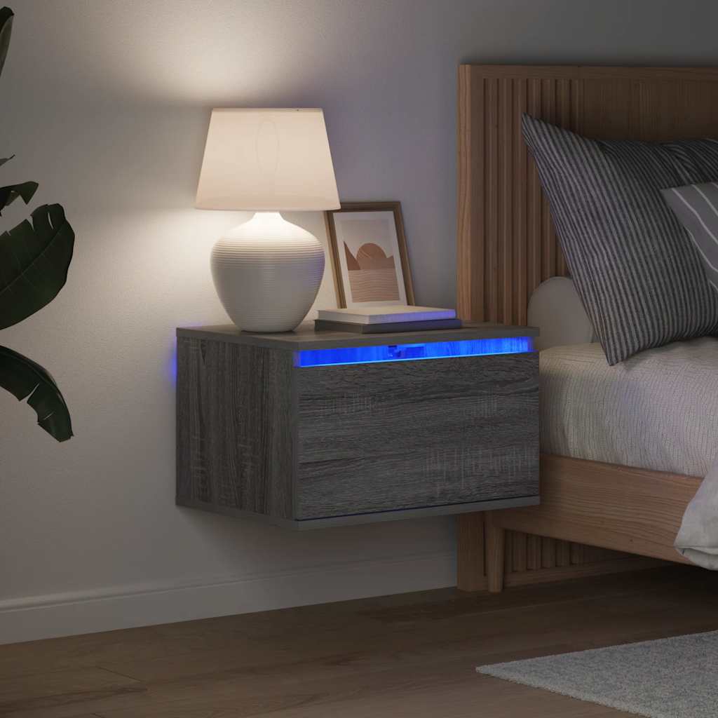 vidaXL Wisząca szafka nocna z podświetleniem LED, szary dąb sonoma