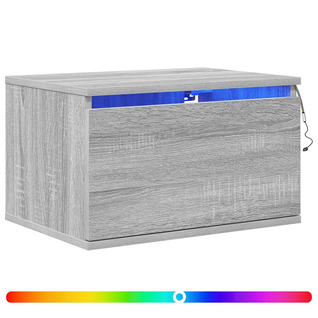 vidaXL Wiszące szafki nocne z LED, 2 szt., szary dąb sonoma