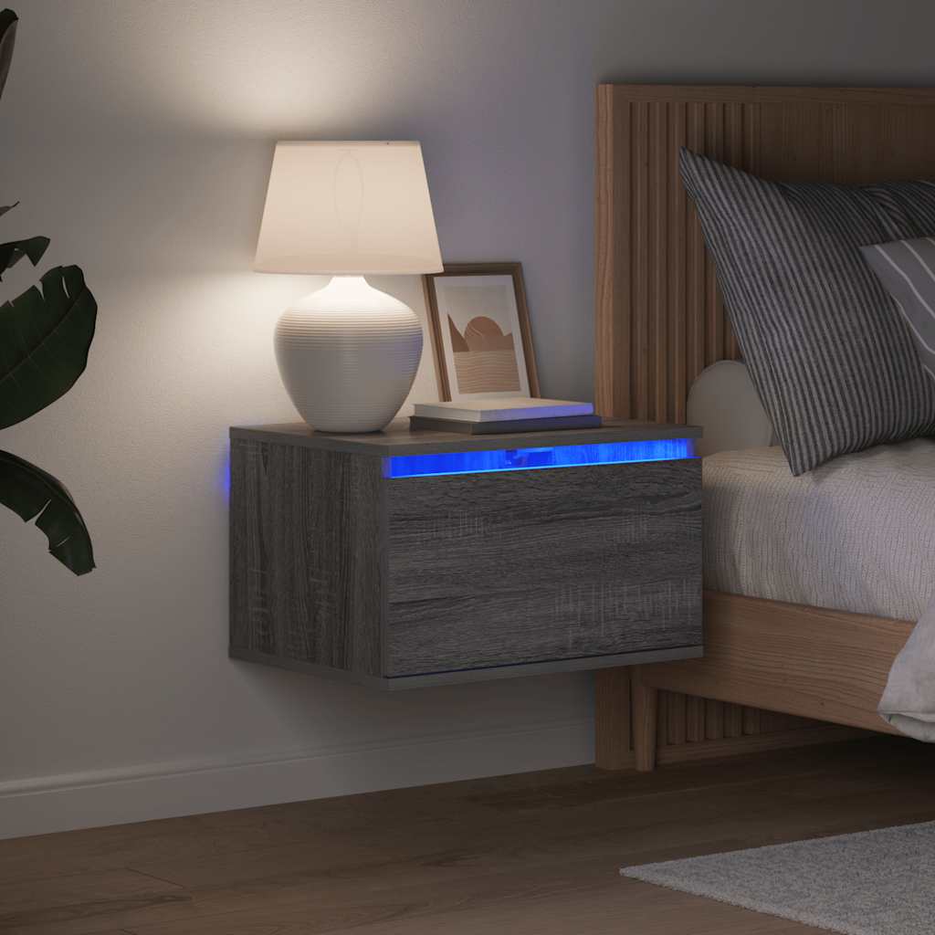 vidaXL Wiszące szafki nocne z LED, 2 szt., szary dąb sonoma