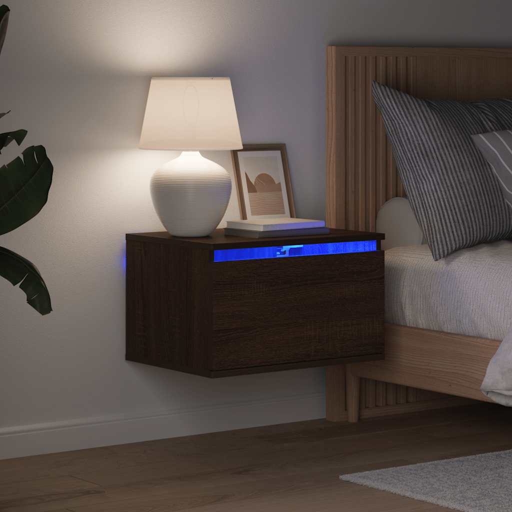 vidaXL Wisząca szafka nocna z podświetleniem LED, brązowy dąb