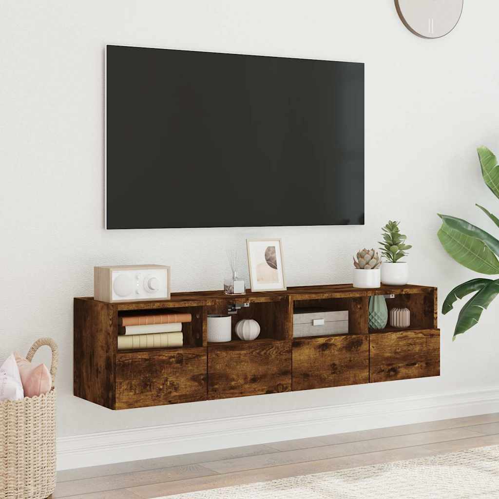 vidaXL Ścienne szafki TV, 2 szt., przydymiony dąb, 60x30x30 cm