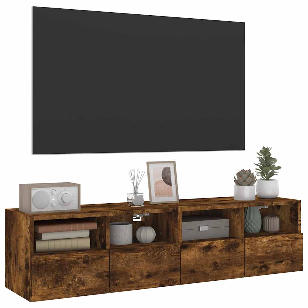 vidaXL Ścienne szafki TV, 2 szt., przydymiony dąb, 60x30x30 cm