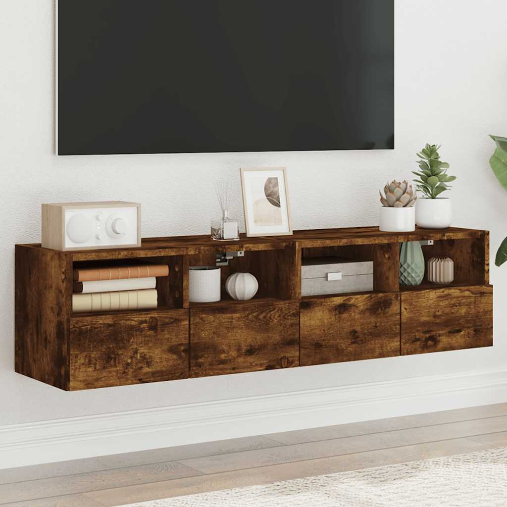 vidaXL Ścienne szafki TV, 2 szt., przydymiony dąb, 60x30x30 cm