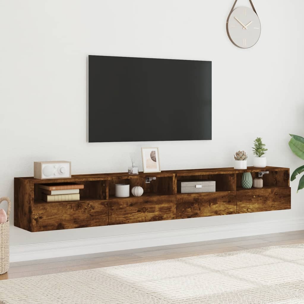 vidaXL Ścienne szafki TV, 2 szt., przydymiony dąb, 100x30x30 cm