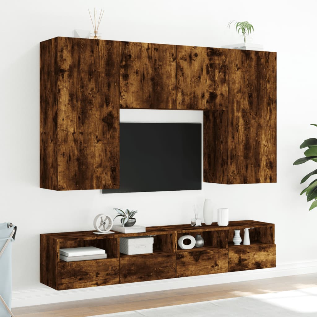 vidaXL Ścienne szafki TV, 2 szt., przydymiony dąb, 100x30x30 cm