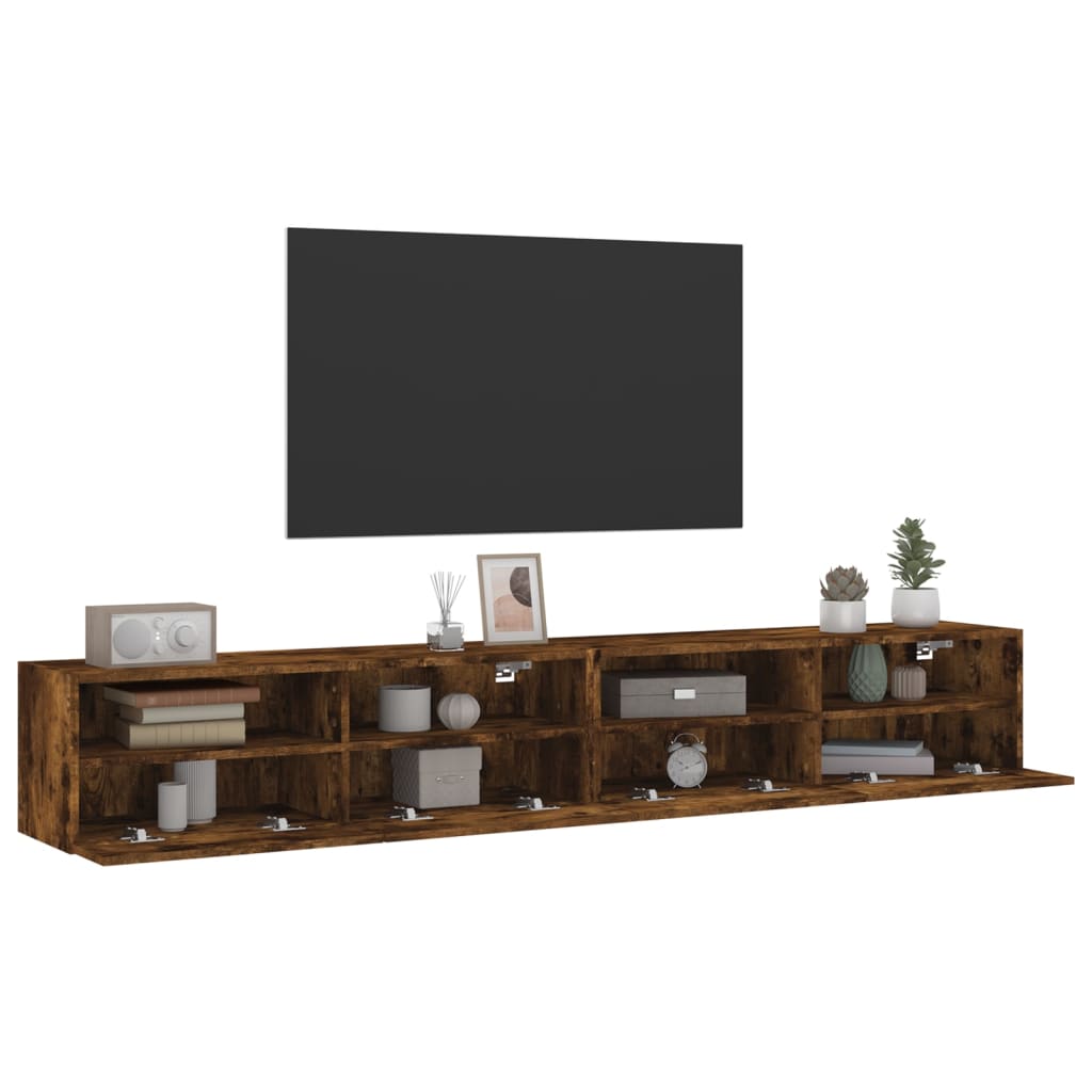vidaXL Ścienne szafki TV, 2 szt., przydymiony dąb, 100x30x30 cm