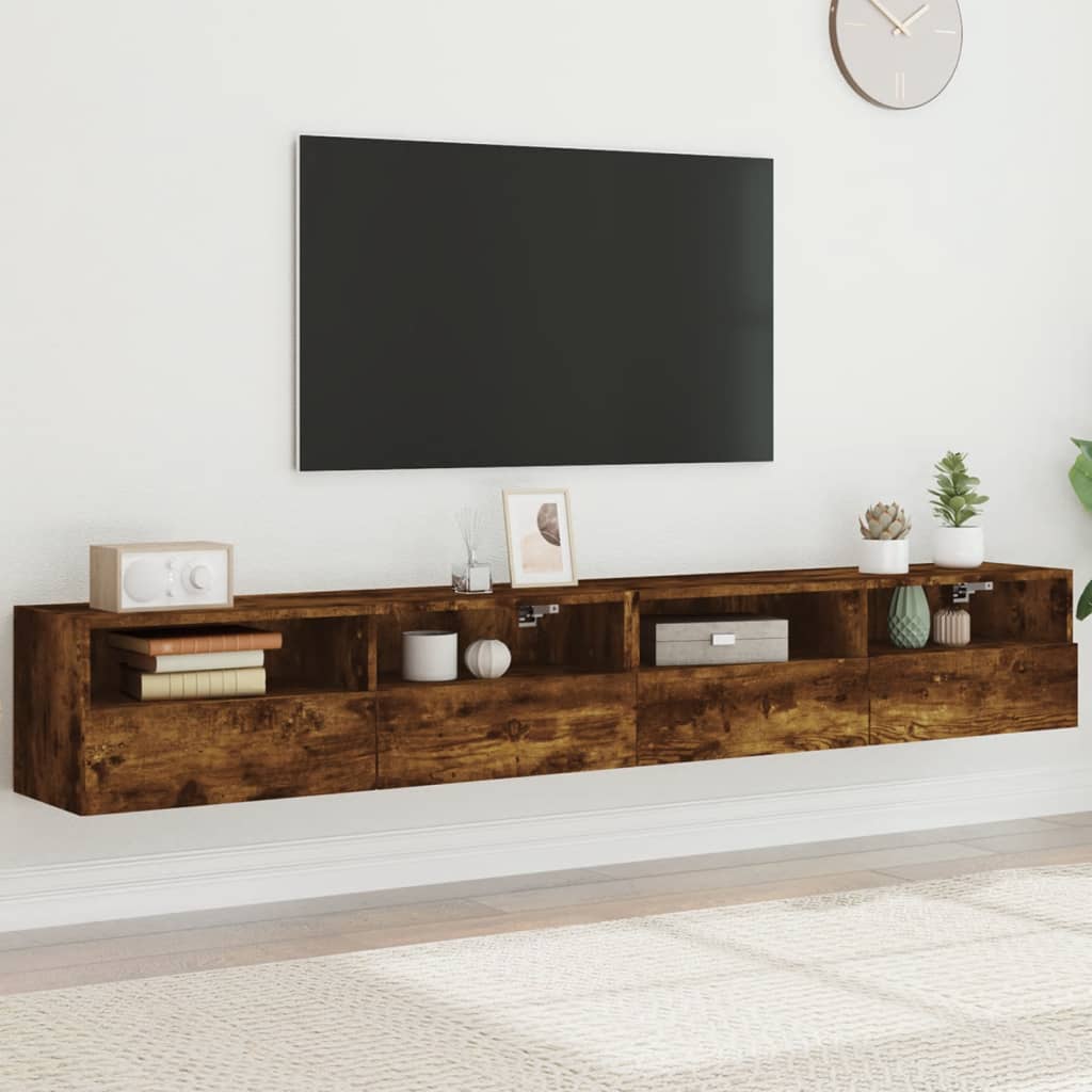 vidaXL Ścienne szafki TV, 2 szt., przydymiony dąb, 100x30x30 cm
