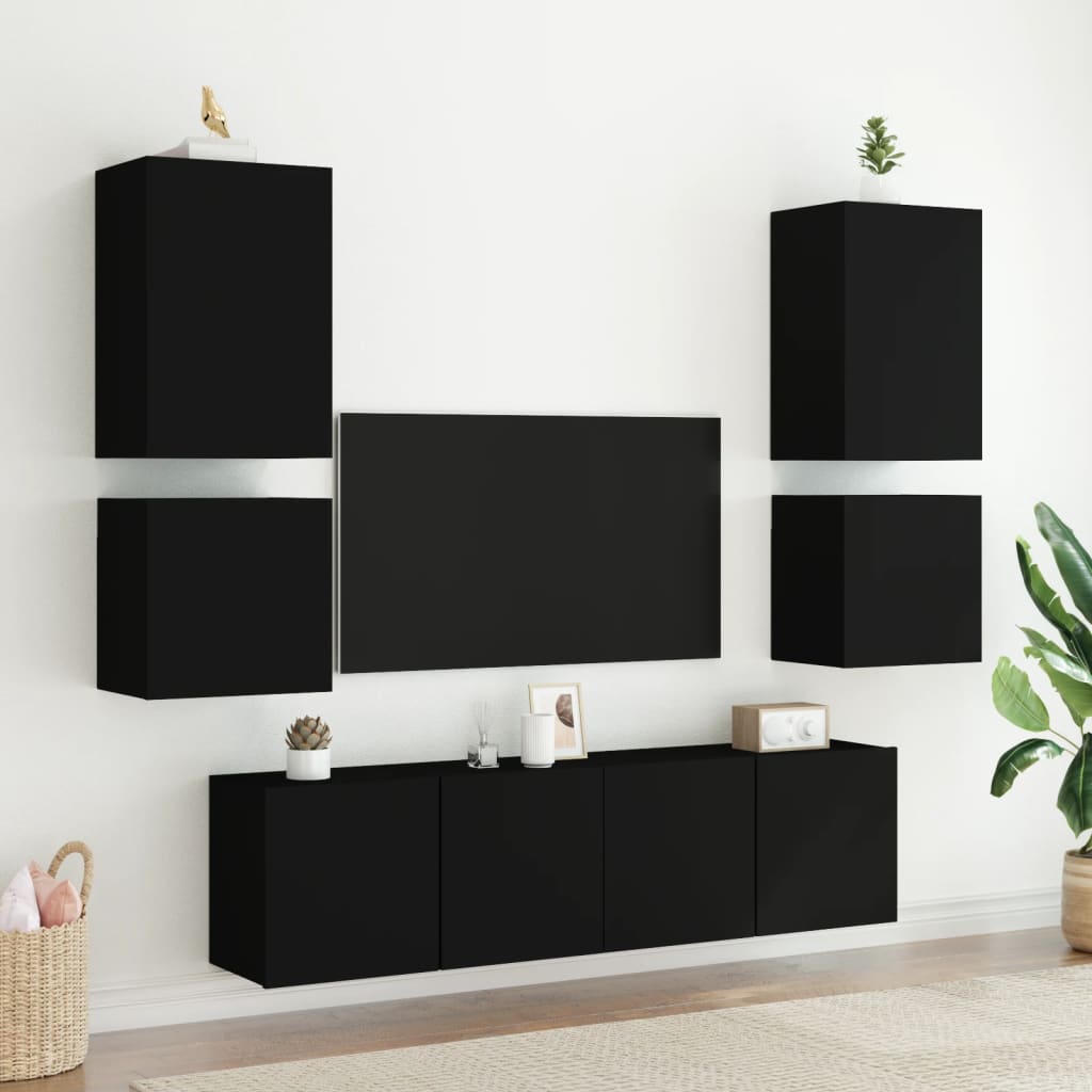 vidaXL Ścienne szafki TV, 2 szt., czarne, 40,5x30x40 cm