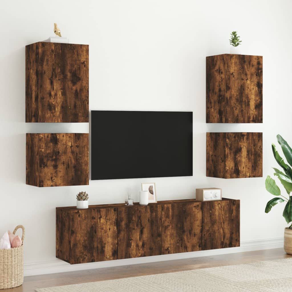 vidaXL Ścienne szafki TV, 2 szt., przydymiony dąb, 40,5x30x40 cm