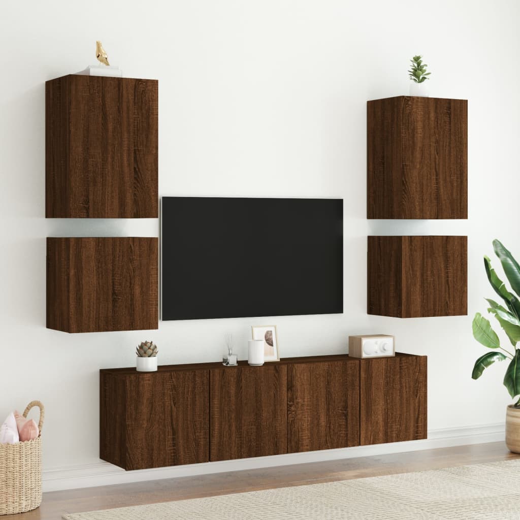 vidaXL Ścienne szafki TV, 2 szt., brązowy dąb, 40,5x30x40 cm