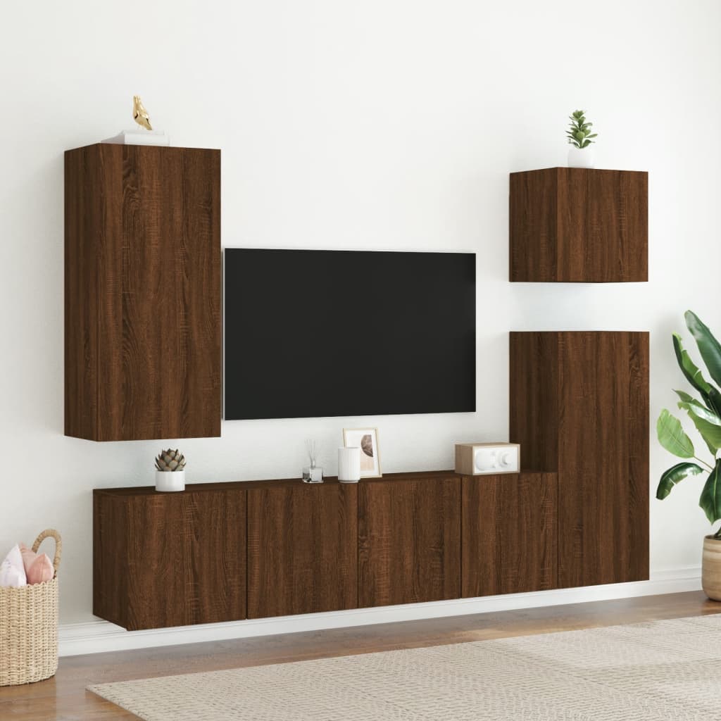 vidaXL Ścienna szafka TV, brązowy dąb, 40,5x30x90 cm