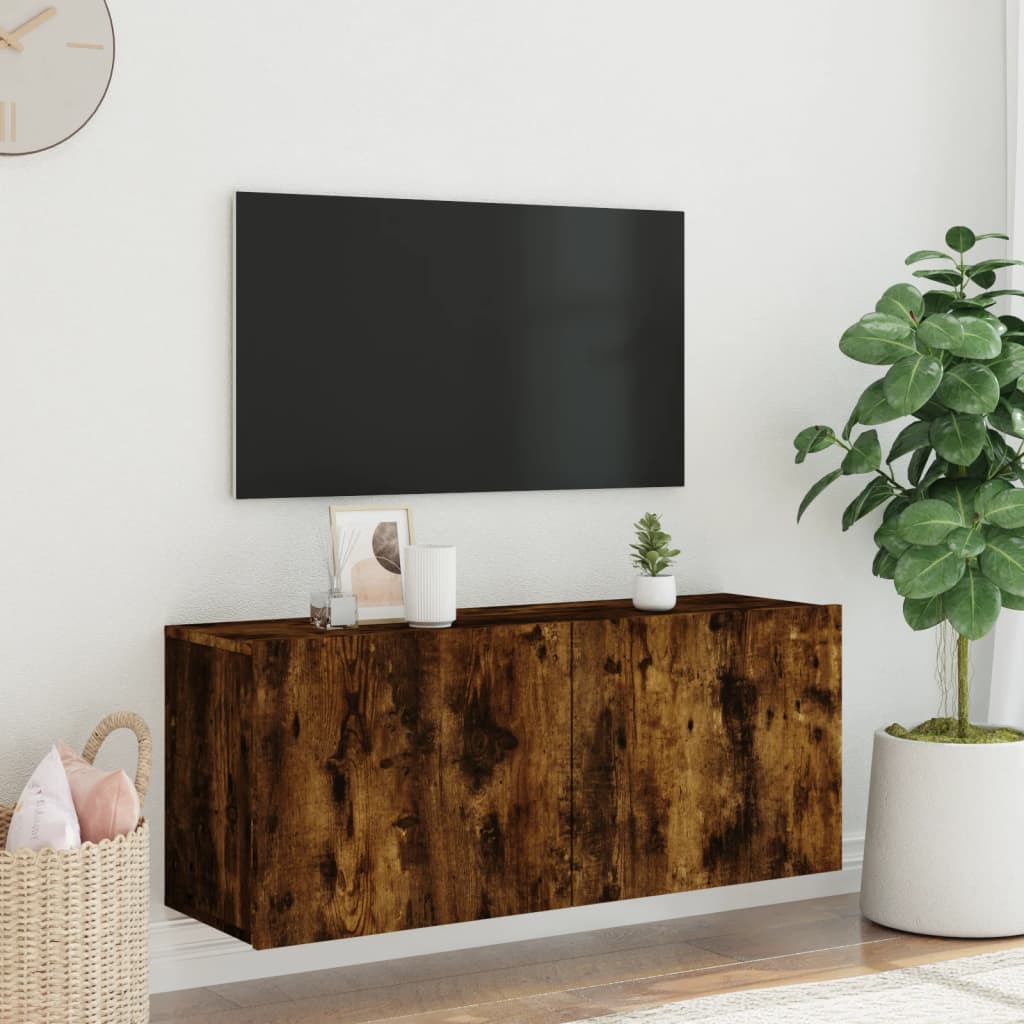 vidaXL Szafka pod telewizor, ścienna, przydymiony dąb, 100x30x41 cm