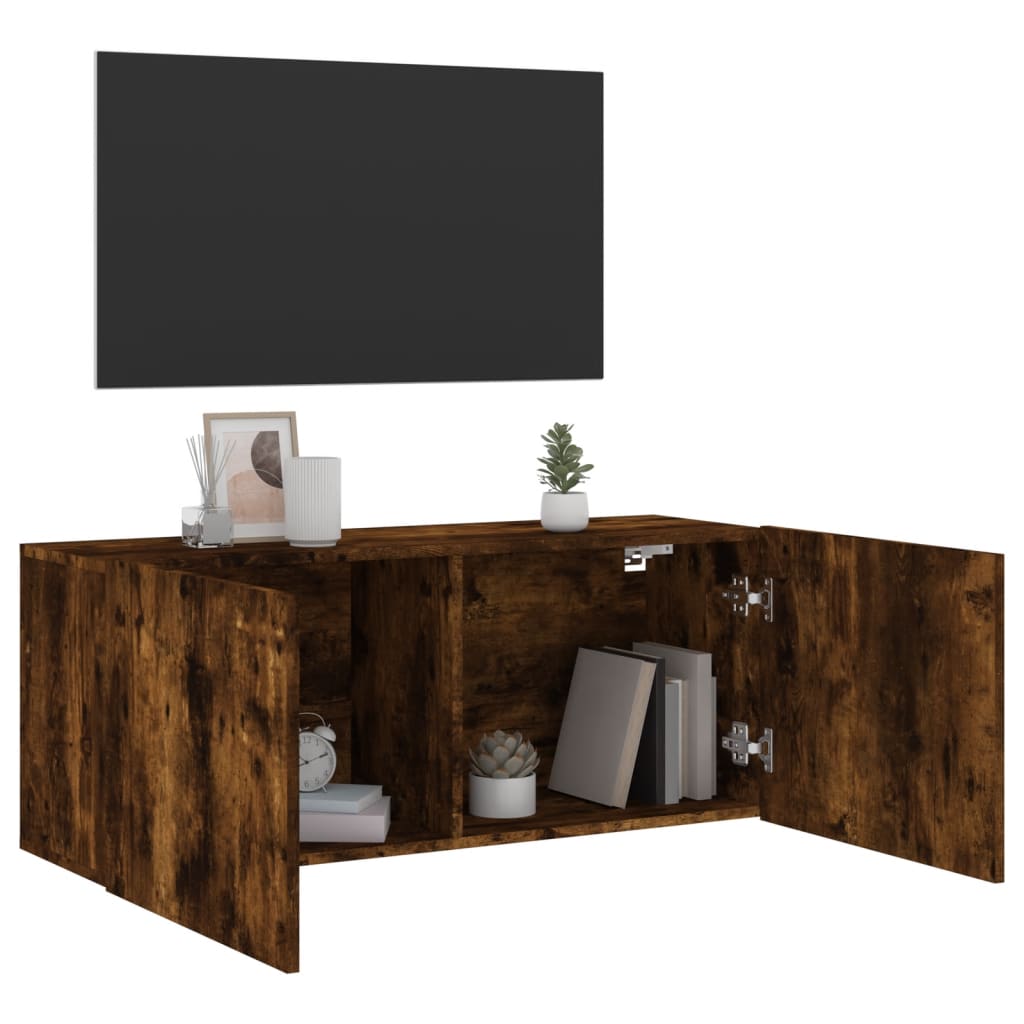 vidaXL Szafka pod telewizor, ścienna, przydymiony dąb, 100x30x41 cm