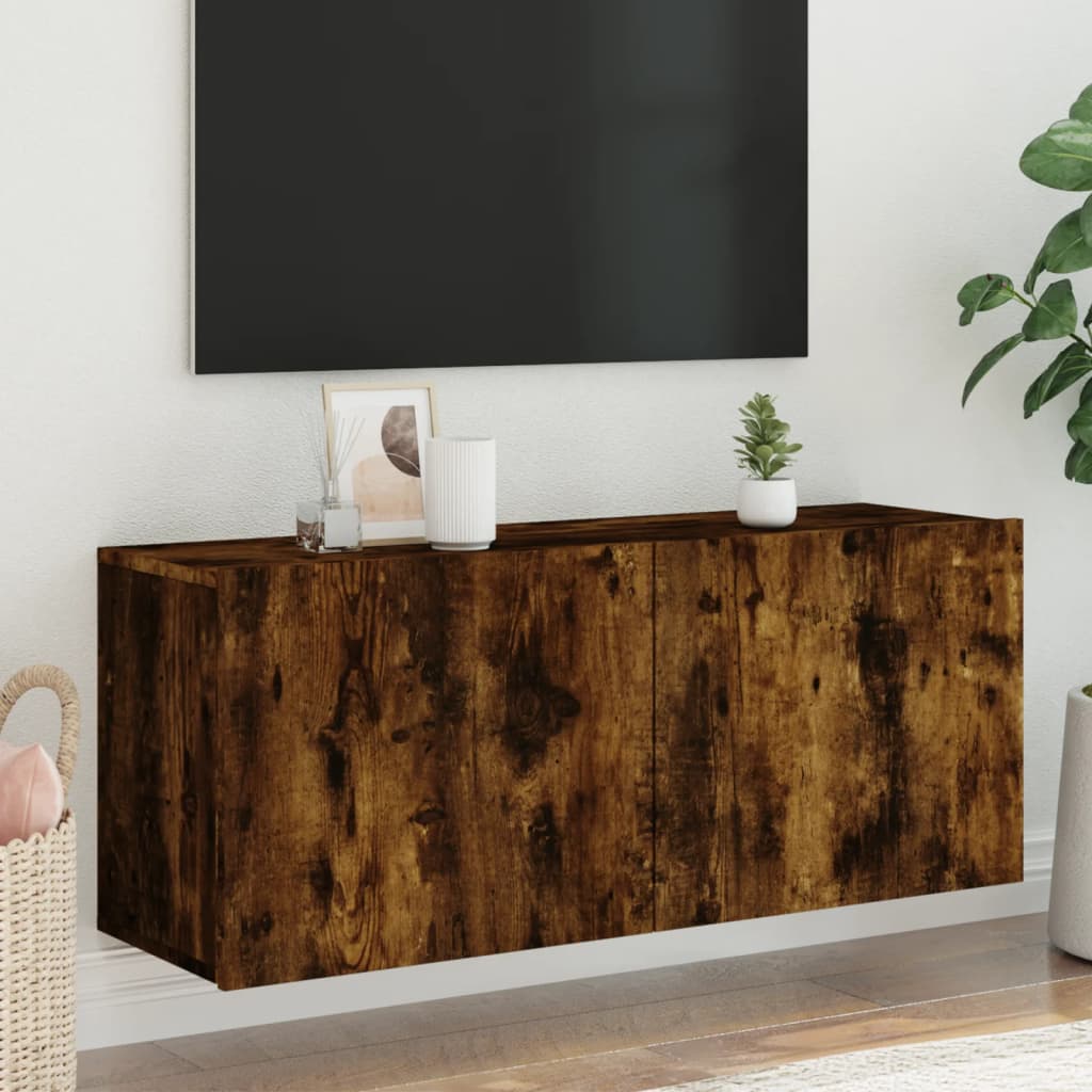 vidaXL Szafka pod telewizor, ścienna, przydymiony dąb, 100x30x41 cm
