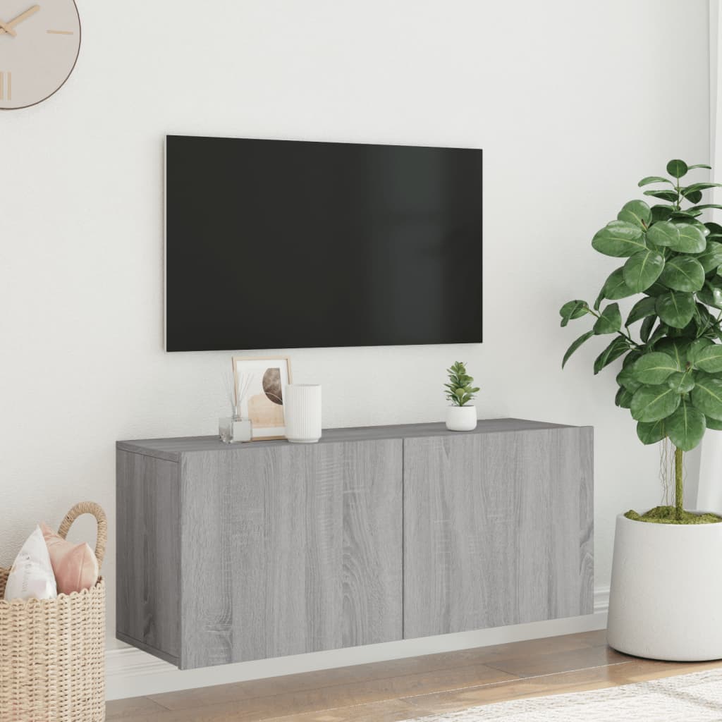 vidaXL Szafka pod telewizor, ścienna, szary dąb sonoma, 100x30x41 cm