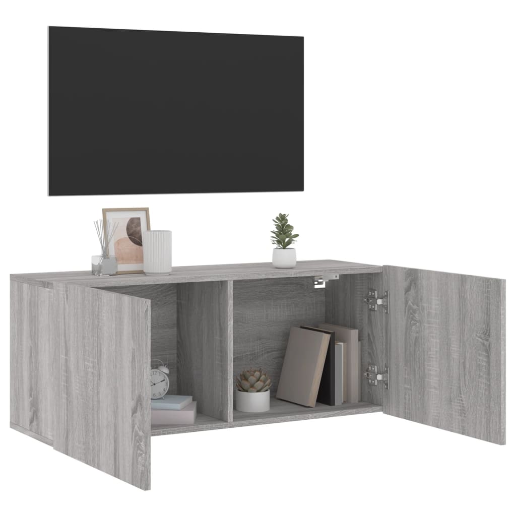 vidaXL Szafka pod telewizor, ścienna, szary dąb sonoma, 100x30x41 cm