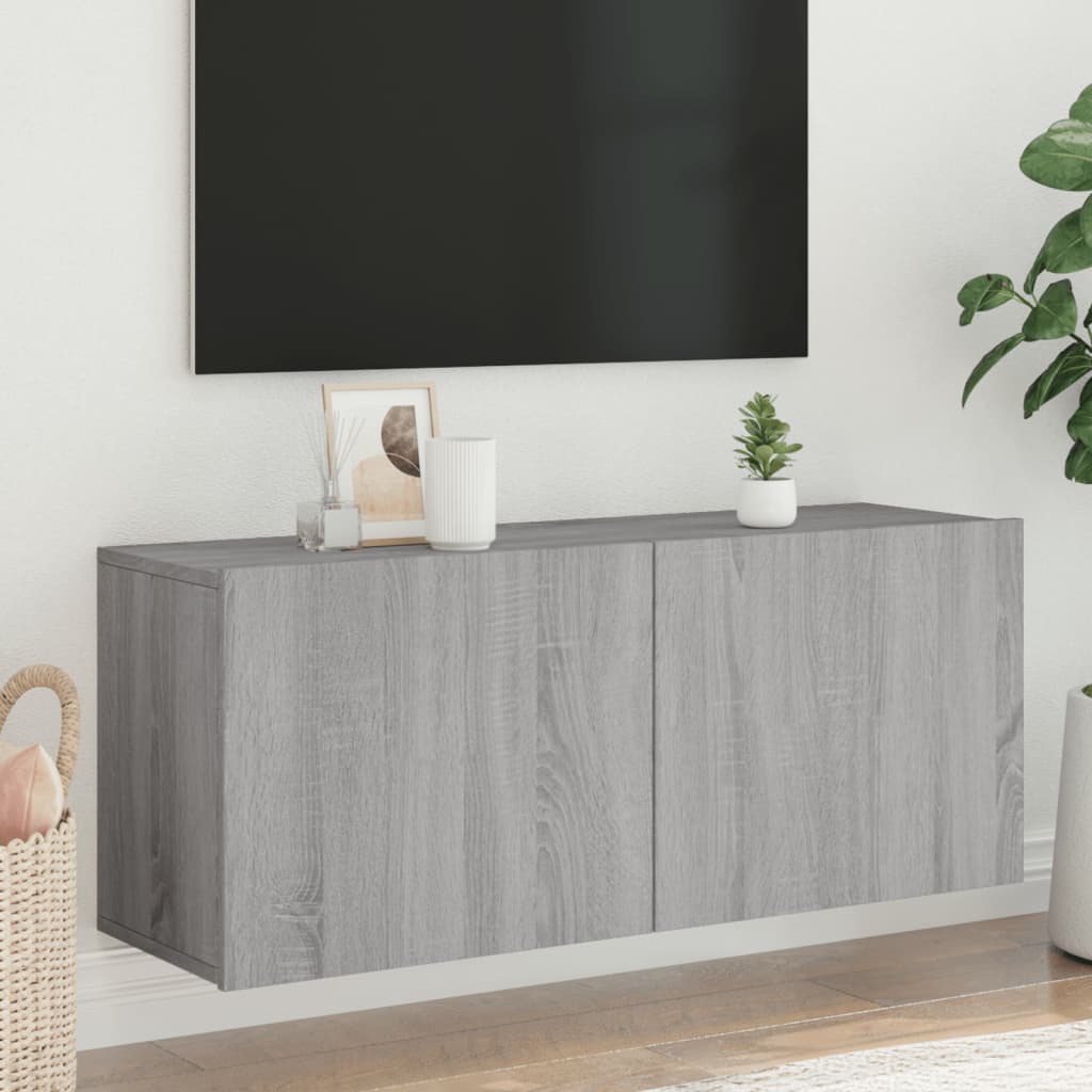 vidaXL Szafka pod telewizor, ścienna, szary dąb sonoma, 100x30x41 cm