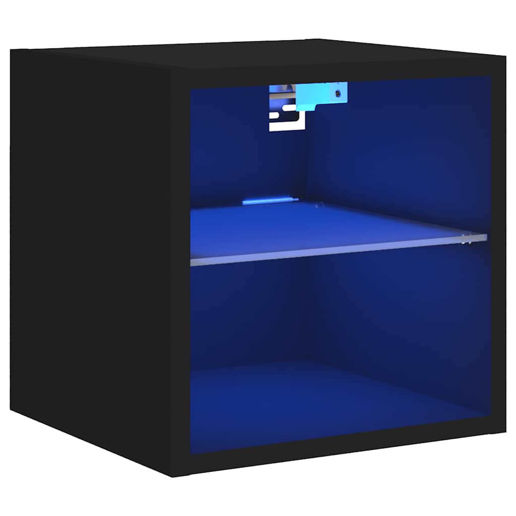 vidaXL Ścienna szafka TV z LED, czarna, 30x28,5x30 cm