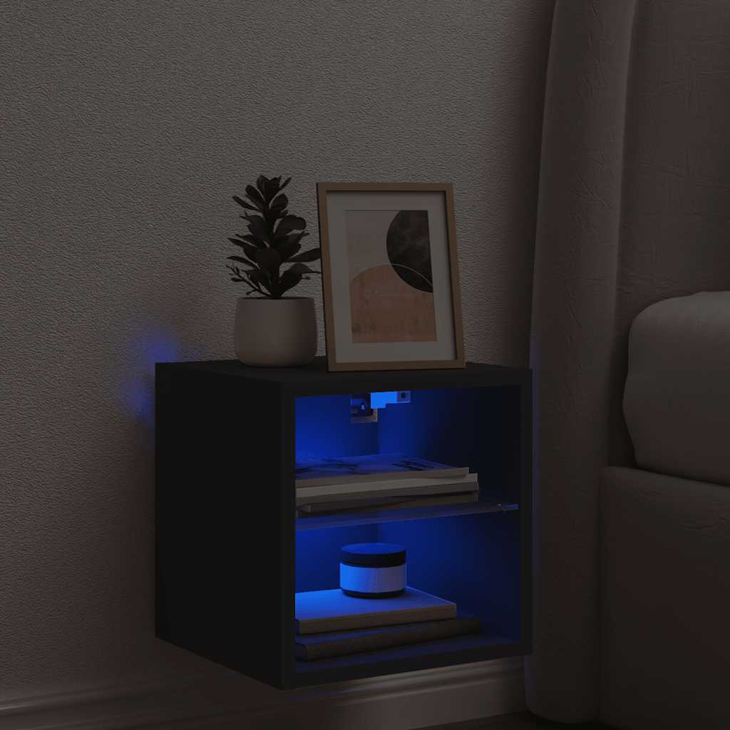 vidaXL Ścienna szafka TV z LED, czarna, 30x28,5x30 cm