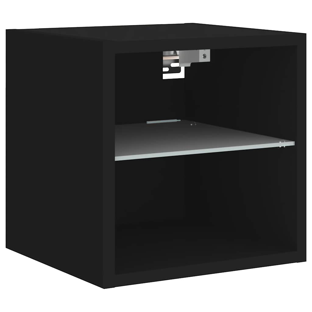 vidaXL Ścienna szafka TV z LED, czarna, 30x28,5x30 cm