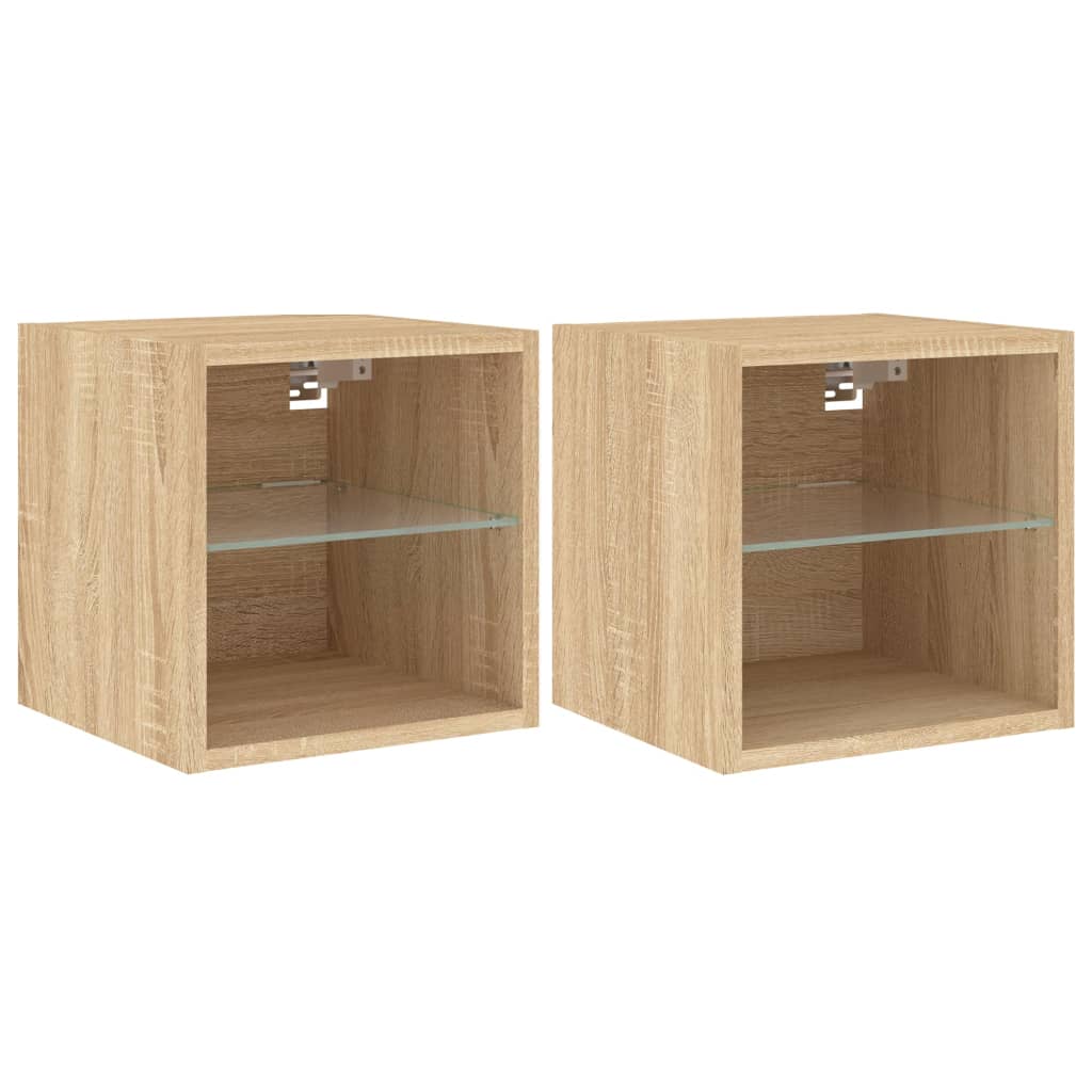 vidaXL Ścienne szafki TV z LED, 2 szt., dąb sonoma, 30x28,5x30 cm