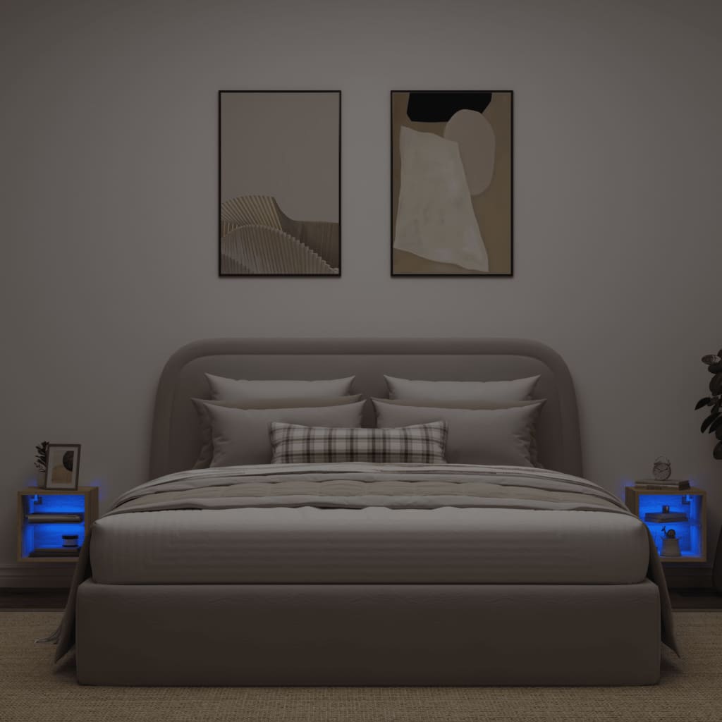 vidaXL Ścienne szafki TV z LED, 2 szt., dąb sonoma, 30x28,5x30 cm