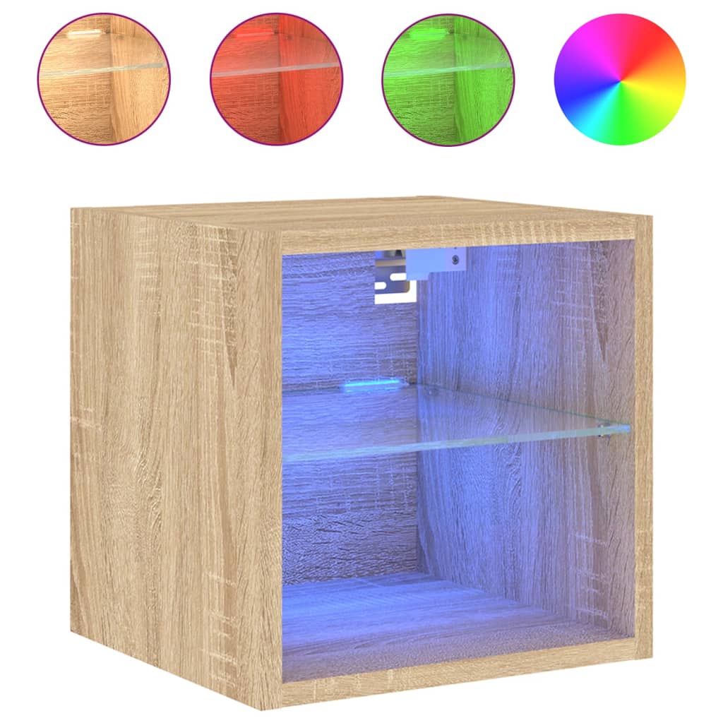 vidaXL Ścienne szafki TV z LED, 2 szt., dąb sonoma, 30x28,5x30 cm