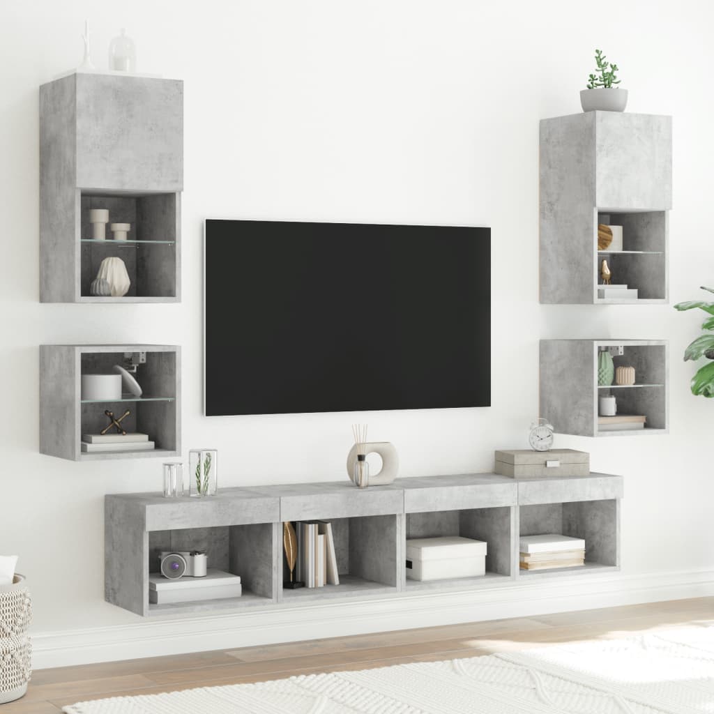 vidaXL Ścienna szafka TV z LED, szarość betonu, 30x28,5x30 cm