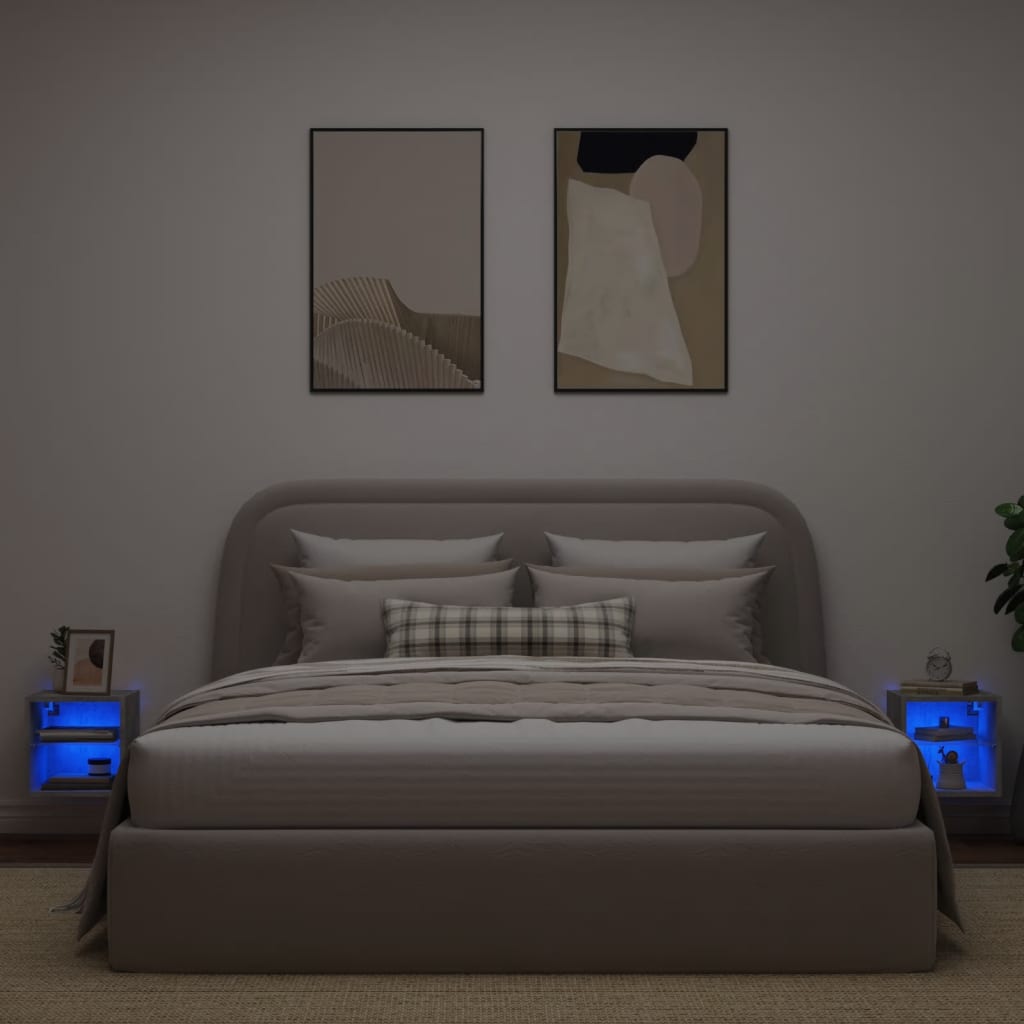 vidaXL Ścienne szafki TV z LED, 2 szt., szarość betonu, 30x28,5x30 cm